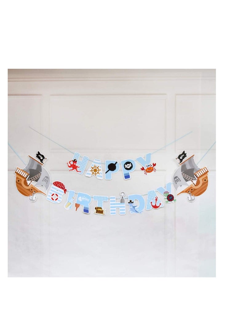 كاست ويف Pirate Birthday Banner Pirate Party Decorations for Kids Pirate Theme Party Supplies Birthday Party Baby Shower Pirate Happy Birthday Banner for Boys Children 1-4th Birthday Supplies - Image 3