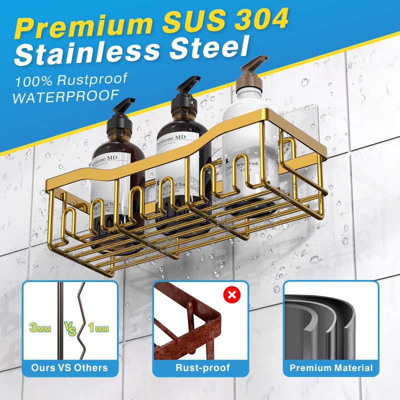 EUDELE Shower Caddy 2 Pack, Adhesive Organizer for Bathroom Storage, Home Decor & Kitchen, No Drilling, Rustproof Stainless Steel Shelf, Bathroom Decor Sets - Image 5