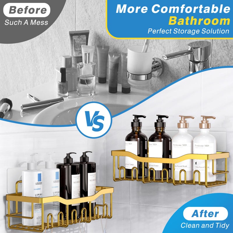 EUDELE Shower Caddy 2 Pack, Adhesive Organizer for Bathroom Storage, Home Decor & Kitchen, No Drilling, Rustproof Stainless Steel Shelf, Bathroom Decor Sets - Image 3