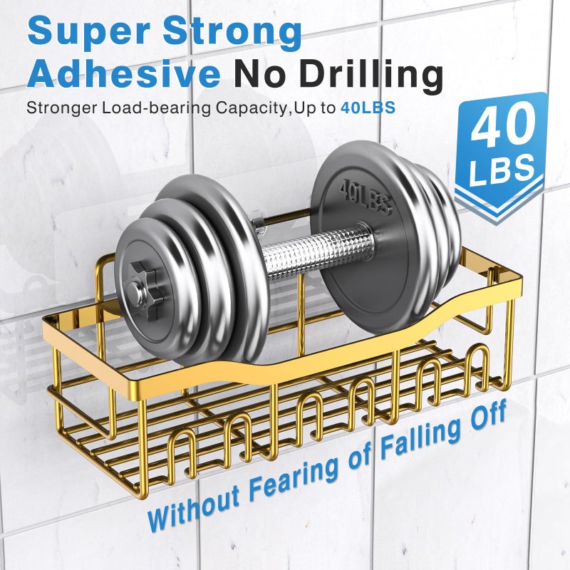 EUDELE Shower Caddy 2 Pack, Adhesive Organizer for Bathroom Storage, Home Decor & Kitchen, No Drilling, Rustproof Stainless Steel Shelf, Bathroom Decor Sets - Image 4