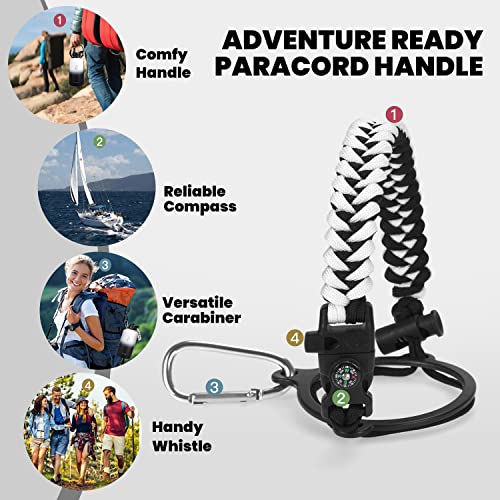 RAYMYLO Insulated Water Bottle 64 oz, Triple Wall Vacuum Stainless Steel (Cold for 48 Hrs), Leak Proof & Non-BPA, Half Gallon Water Flask Jug with Paracord Handle & Straw Spout Lids, White/Black - Image 4