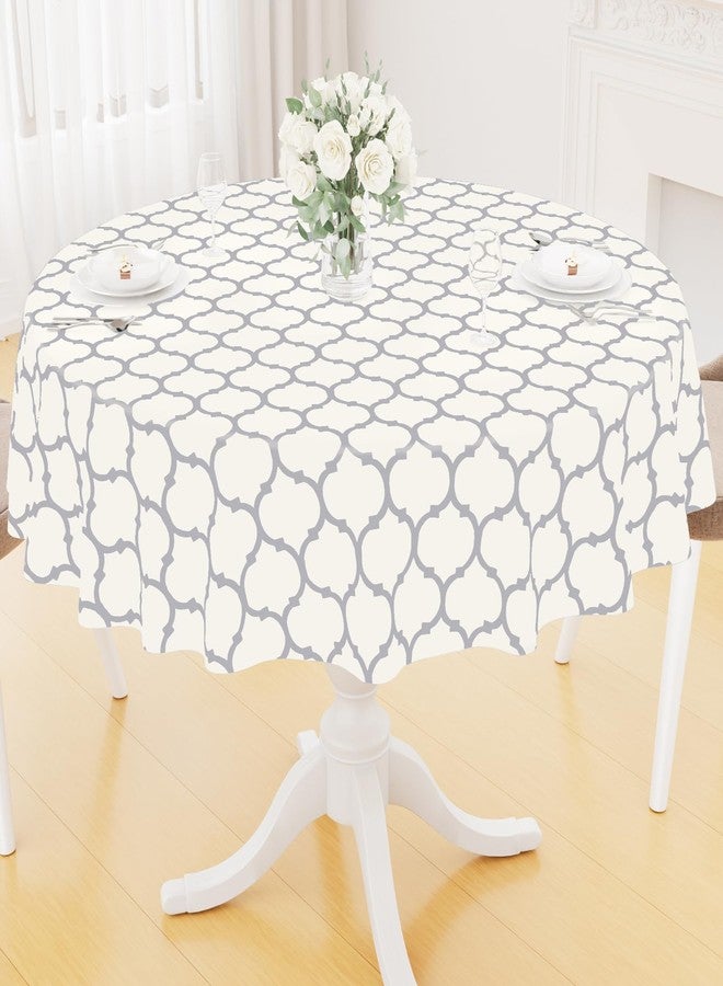 Smiry Round Plastic Table Cloth, Waterproof Vinyl Tablecloth with Flannel Backing for Round Tables, Wipeable & Spillproof for Dining, Camping, Indoor and Outdoor 60" Round, Beige - Image 1