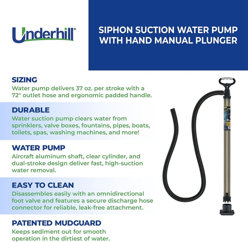 Underhill Big Gulp Pro Siphon Suction Water Pump 36 Inch Length with 72 Inch Outlet Hose, For Fluid Transfer, Water Removal, A-G3672CK - Image 3