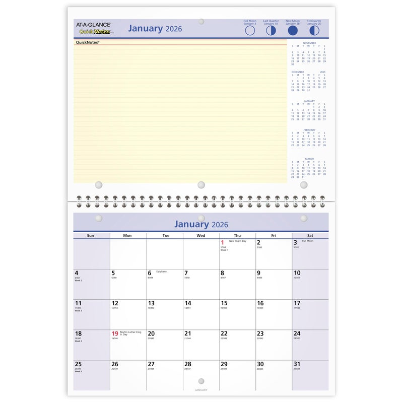 AT-A-GLANCE ATAGLANCE 2026 Wall Desk Calendar Monthly 11 x 8 Small Daily Blocks 125 x 125 QuickNotes PM502826 - Image 2
