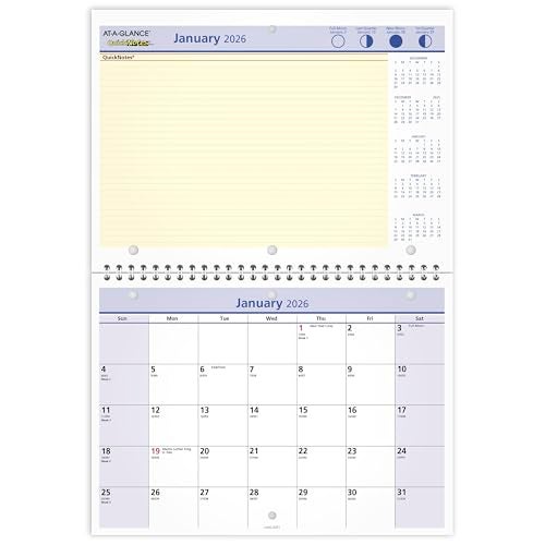 AT-A-GLANCE ATAGLANCE 2026 Wall Desk Calendar Monthly 11 x 8 Small Daily Blocks 125 x 125 QuickNotes PM502826 - Image 1