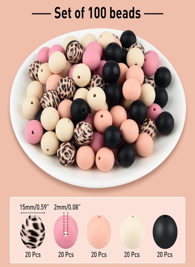 ASTARON 100 Pcs 15mm Silicone Beads for Keychain Making, Pink Black Silicone Beads Bulk Round Beads for Bracelets Pens Crafts Supplies - Image 2
