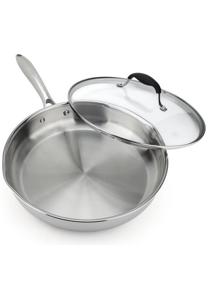 أفاكرافت مقلاة أفاكرافت 18/10 12 بوصة من الفولاذ المقاوم للصدأ مع غطاء، فوهات جانبية، مقلاة حثية، مقلاة متعددة الاستخدامات من الفولاذ المقاوم للصدأ، مقلاة في أوانينا ومقالينا (فولاذ مقاوم للصدأ ثلاثي الطبقات، 12 بوصة) - Image 1