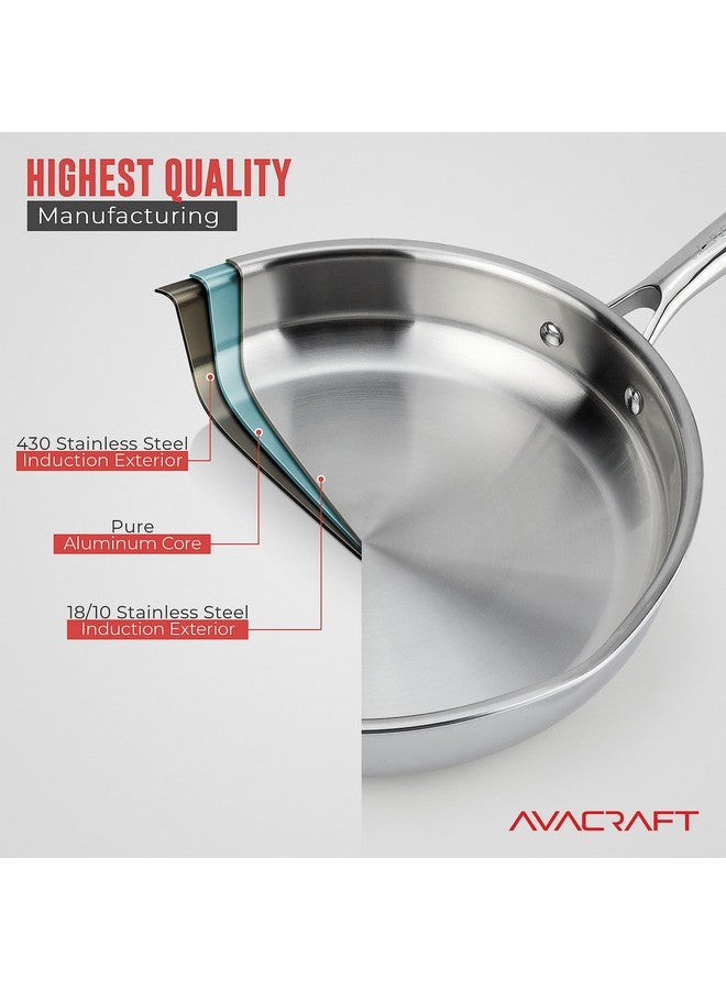 أفاكرافت مقلاة أفاكرافت 18/10 12 بوصة من الفولاذ المقاوم للصدأ مع غطاء، فوهات جانبية، مقلاة حثية، مقلاة متعددة الاستخدامات من الفولاذ المقاوم للصدأ، مقلاة في أوانينا ومقالينا (فولاذ مقاوم للصدأ ثلاثي الطبقات، 12 بوصة) - Image 3