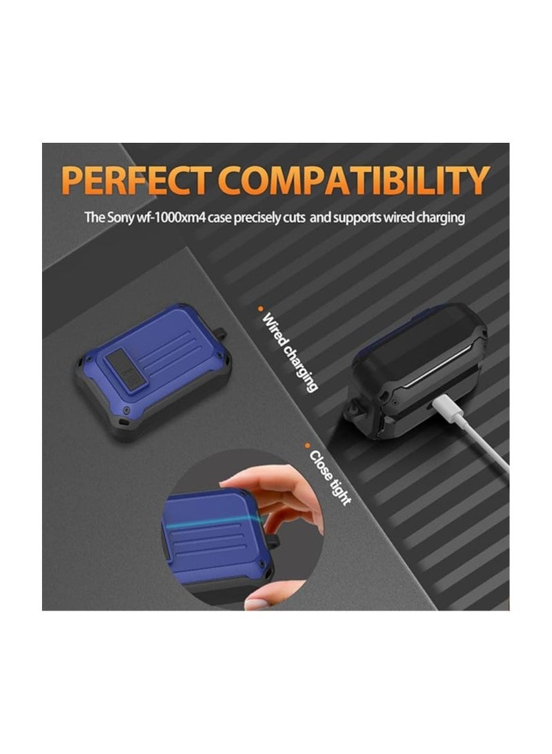Elmo3ezz Compatible with Case for Sony WF-1000XM4 (2021), Secure Lock Cases Compatible with XM4 Protective Cover with Carabiner (Black & Blue) - Image 2