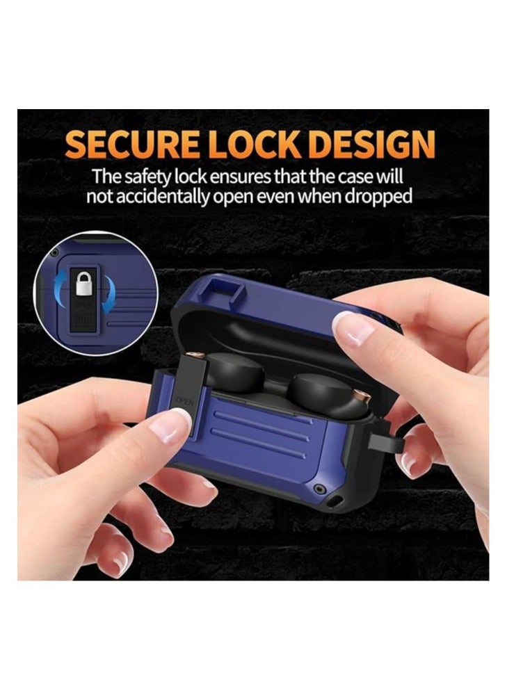 Elmo3ezz Compatible with Case for Sony WF-1000XM4 (2021), Secure Lock Cases Compatible with XM4 Protective Cover with Carabiner (Black & Blue) - Image 4