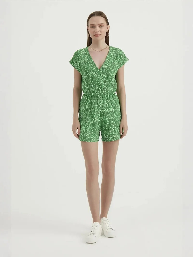 Floral V Neck Pleated Short Sleeve Playsuit