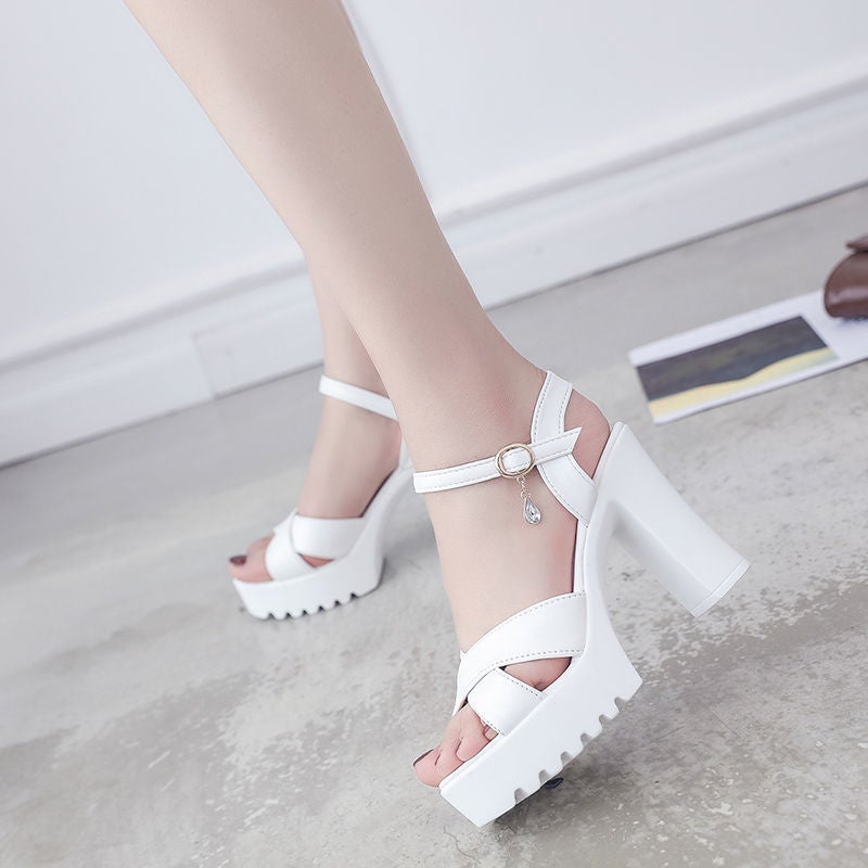 2024 Trendy Chunky Heel Sandals for Women White upgraded version does not degum