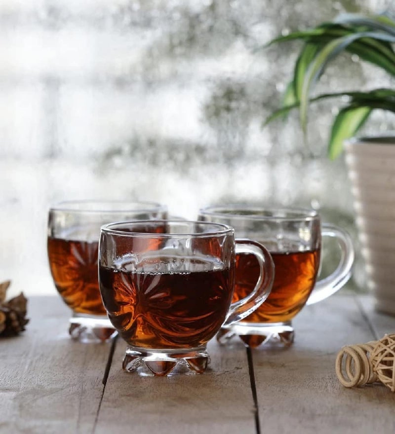 VILON Italian Premium Glass Tea Cup Set | Coffee Mugs with Handle Transparent Drinking Cup for Milk, Cappuccino, Hot Chocolate & Cold Beverages | 150ml| Set of 6 (Star Teacup 150ML 6) - Image 3