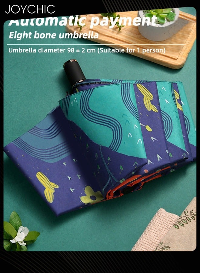 Joychic Floral Print Portable 3 Folding Automatic Opening Sun and Rain Travel Umbrella Multicolor - Image 3
