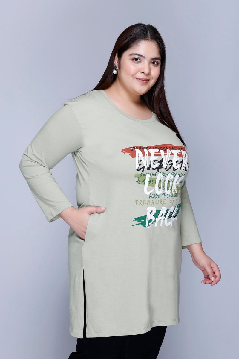 In Love Women's Cotton Chest Printed Full Sleeve Plus Size Long T-Shirt,FSLP570F05_4XL - Image 5