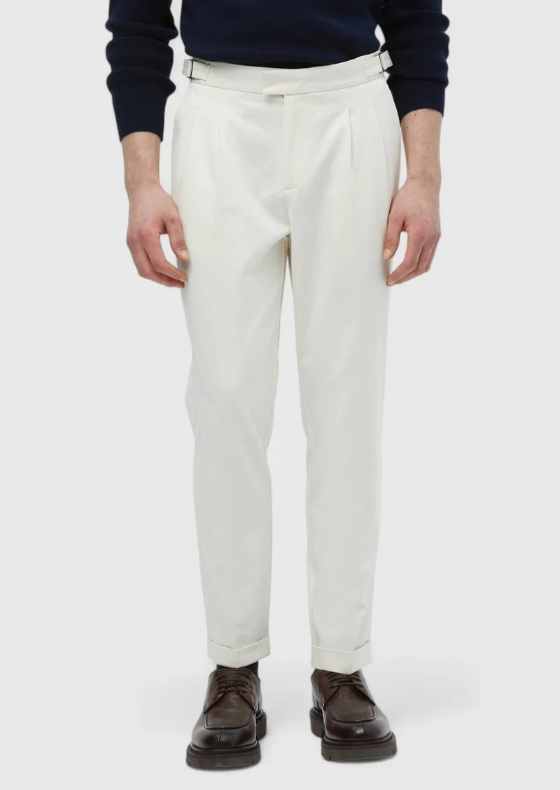 RAMSEY Ecru Weaving Carrot Fit Casual Cotton Blended Trousers