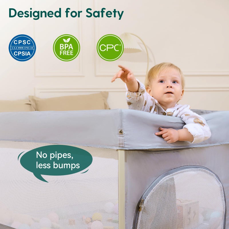 BABELIO Foldable Baby Playpen 46" Ã— 46", Portable Playard for Babies and Toddlers, Parents' Picks Awards Winner, No Assembly Required, Indoor & Outdoor Kids Safety Play Pen Area, Travel Fence, Grey - Image 4