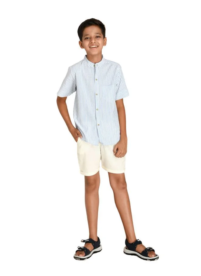 بيبي كلو Pure cotton skyblue stripe shirt with cotton short set for boys