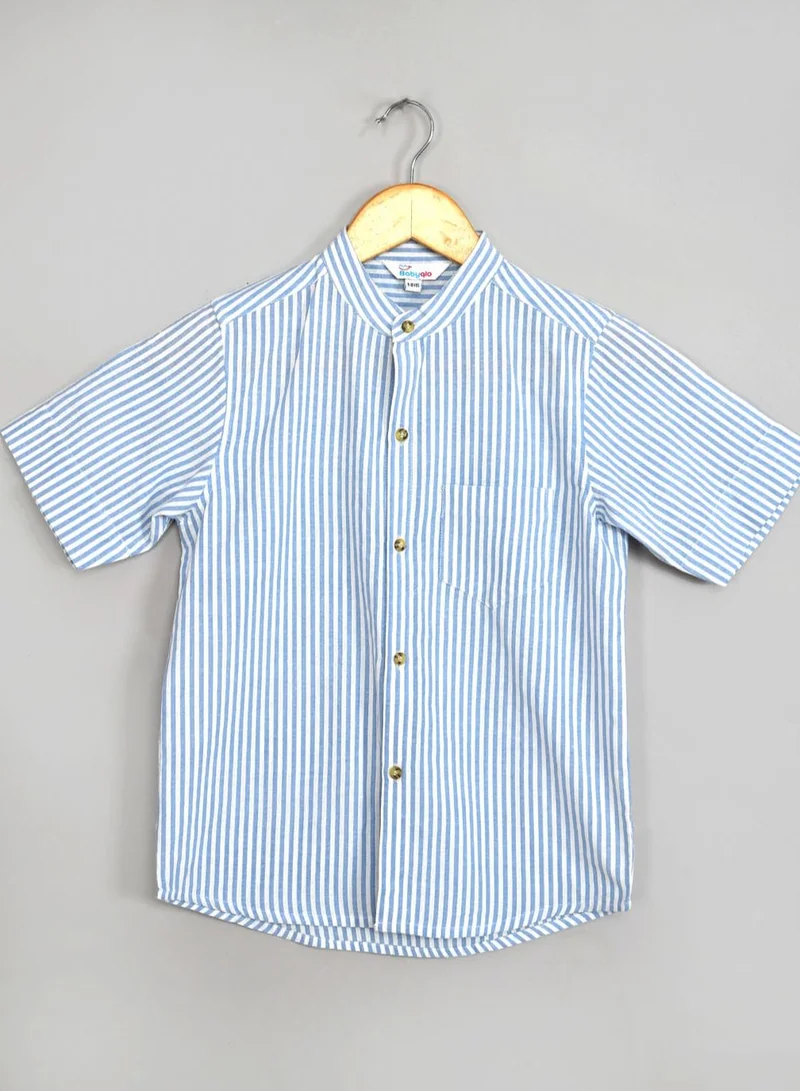 babyqlo Pure cotton skyblue stripe shirt with cotton short set for boys