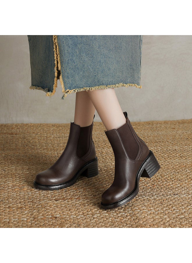 AME Casual Round Toe Chunky Heel Ankle Boots 2025 New Classic Versatile Elastic Slip-on Women's Boots With A Sleek Look - Image 2
