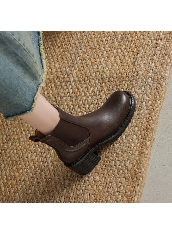 AME Casual Round Toe Chunky Heel Ankle Boots 2025 New Classic Versatile Elastic Slip-on Women's Boots With A Sleek Look - Image 3