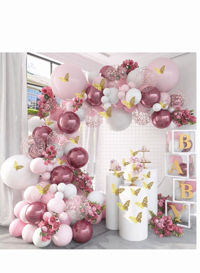 ميكسد Baby Shower Decorations for Girl 140 Pcs Pink Balloon Garland Metallic Pink White Balloon Arch Kit Butterfly Stickers Rose Gold Confetti Balloons for Bridal Shower Birthday Party Decorations  - Image 4