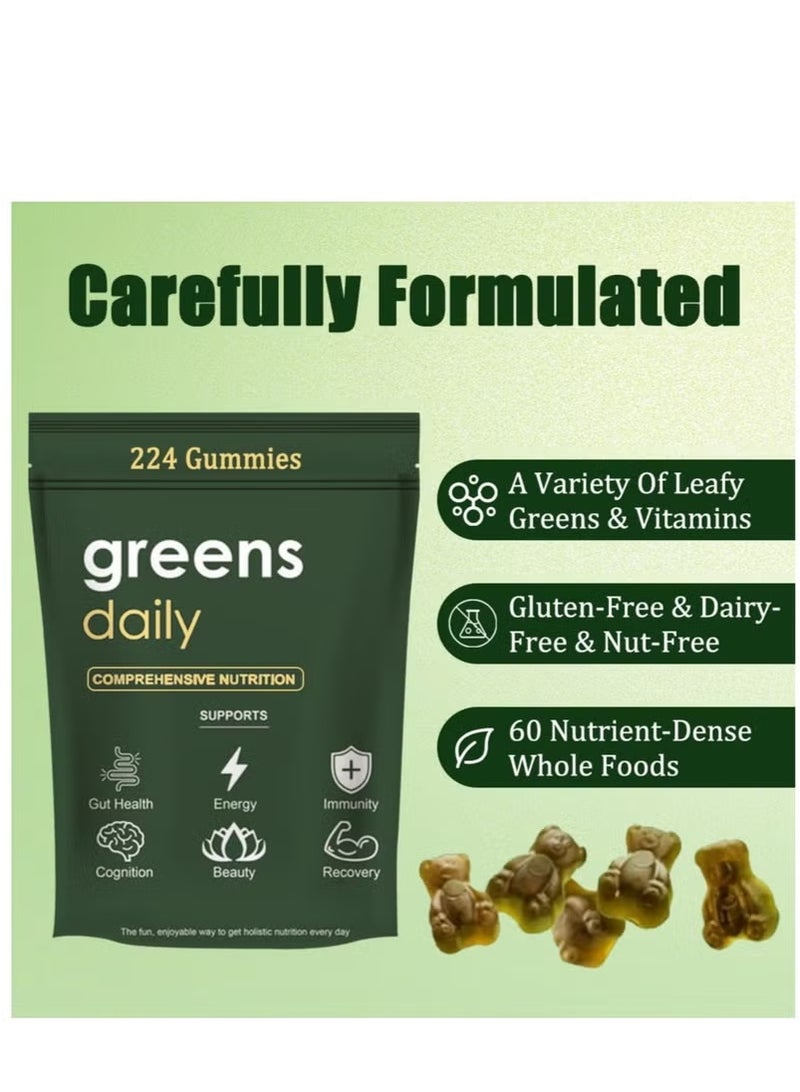 Greens Organic Chlorella and Spirulina, Digestive & Gut Health, Formulated with 60+ Ingredients, Multi-Vitamins & Minerals, Daily Gummies, 224 Gummies Bear - Image 3