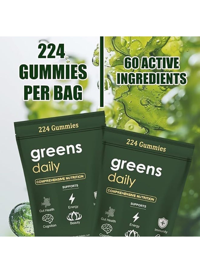 Greens Organic Chlorella and Spirulina, Digestive & Gut Health, Formulated with 60+ Ingredients, Multi-Vitamins & Minerals, Daily Gummies, 224 Gummies Bear - Image 5