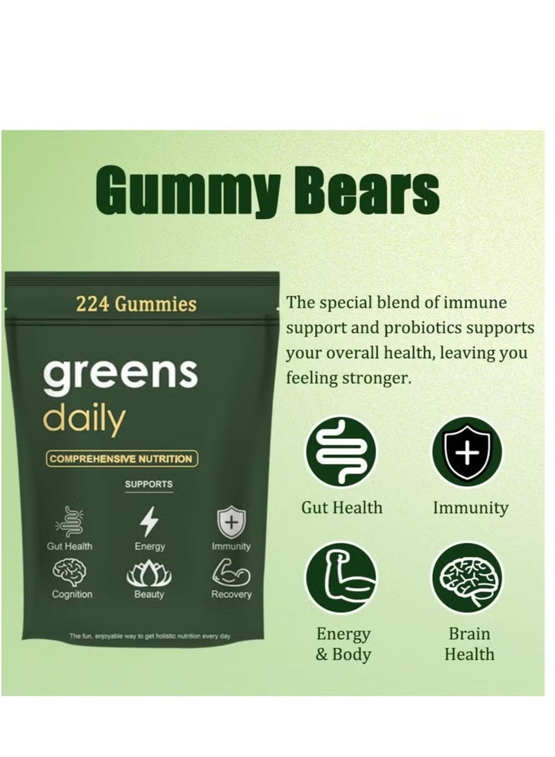 Greens Organic Chlorella and Spirulina, Digestive & Gut Health, Formulated with 60+ Ingredients, Multi-Vitamins & Minerals, Daily Gummies, 224 Gummies Bear - Image 2