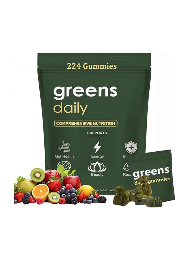 Greens Organic Chlorella and Spirulina, Digestive & Gut Health, Formulated with 60+ Ingredients, Multi-Vitamins & Minerals, Daily Gummies, 224 Gummies Bear - Image 1