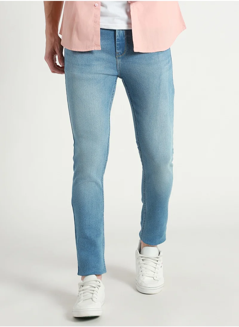 دينيس لينغو Slim Fit Light Blue Men's Jeans with Button & Zip Closure (Cotton Blend)