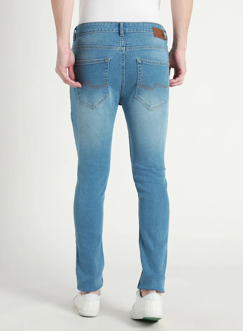 Dennis Lingo Slim Fit Light Blue Men's Jeans with Button & Zip Closure (Cotton Blend)