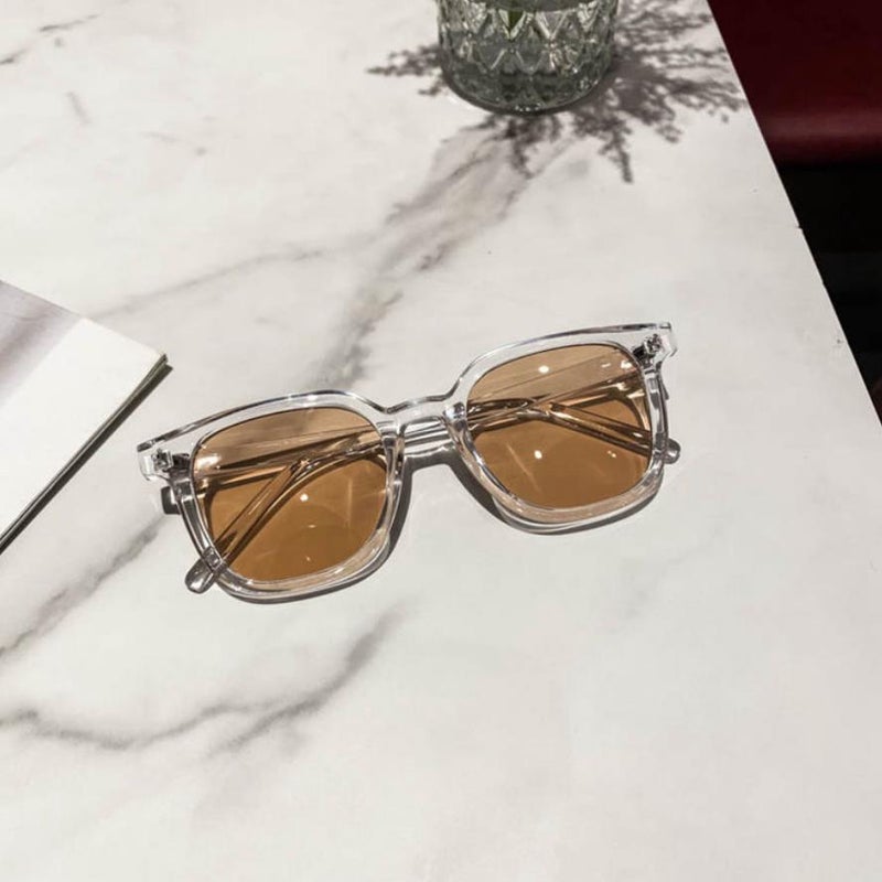 New fashion personality popular online celebrity pure desire blush sunglasses womens UV-proof sunglasses wholesale Transparent frame tea sheet