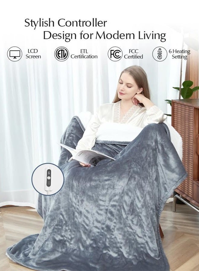 SNUGSUN بطانية كهربائية مدفأة بحجم رمي، ناعمة ومريحة للسرير، نظام أمان تلقائي 6 مستويات من التسخين وإيقاف تلقائي بعد 4 ساعات - Image 5