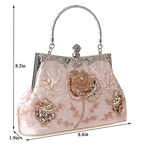 DA BODAN Womens Vintage Floral Beaded Rhinestone Embroidery Clutch Sequin Crossbody Bag Evening Handbag for Bridal Wedding Party Prom - Image 3