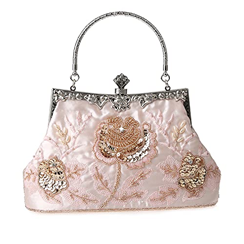 DA BODAN Womens Vintage Floral Beaded Rhinestone Embroidery Clutch Sequin Crossbody Bag Evening Handbag for Bridal Wedding Party Prom - Image 1