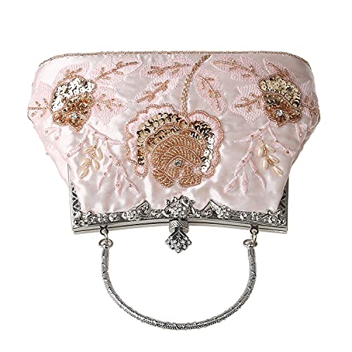 DA BODAN Womens Vintage Floral Beaded Rhinestone Embroidery Clutch Sequin Crossbody Bag Evening Handbag for Bridal Wedding Party Prom - Image 4