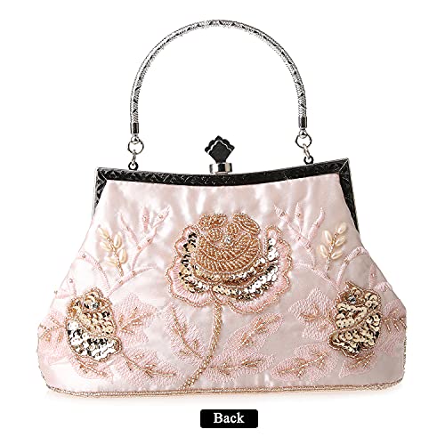 DA BODAN Womens Vintage Floral Beaded Rhinestone Embroidery Clutch Sequin Crossbody Bag Evening Handbag for Bridal Wedding Party Prom - Image 2