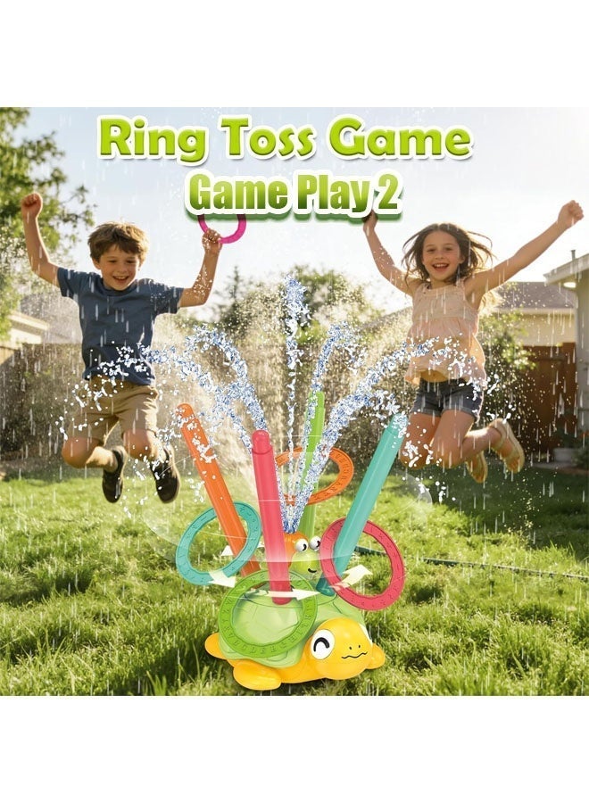 Kids Water Toys，Sprinkler for Kids Water Toy,4-in-1 Turtle Sprinkler Toys 360° Rotating Spray with Snail Plash Ring Toss Game for Backyard Outdoor Summer Toys Water Game Toys for Boys Girls Kids Ages 3-8 - Image 4