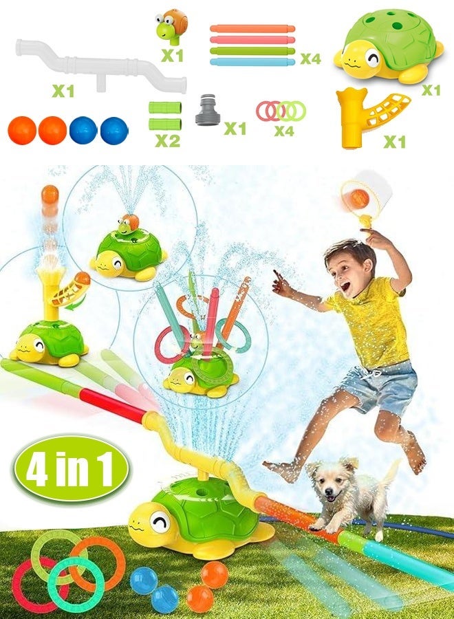 Kids Water Toys，Sprinkler for Kids Water Toy,4-in-1 Turtle Sprinkler Toys 360° Rotating Spray with Snail Plash Ring Toss Game for Backyard Outdoor Summer Toys Water Game Toys for Boys Girls Kids Ages 3-8 - Image 1