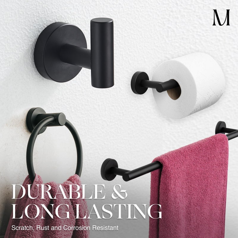 Marmolux Acc - 4 Piece Matte Black Bathroom Hardware Set - Towel Rack Set, Towel Holder & Wall Mounted Fixtures - Stainless Steel Matte Black Accessories - Image 2