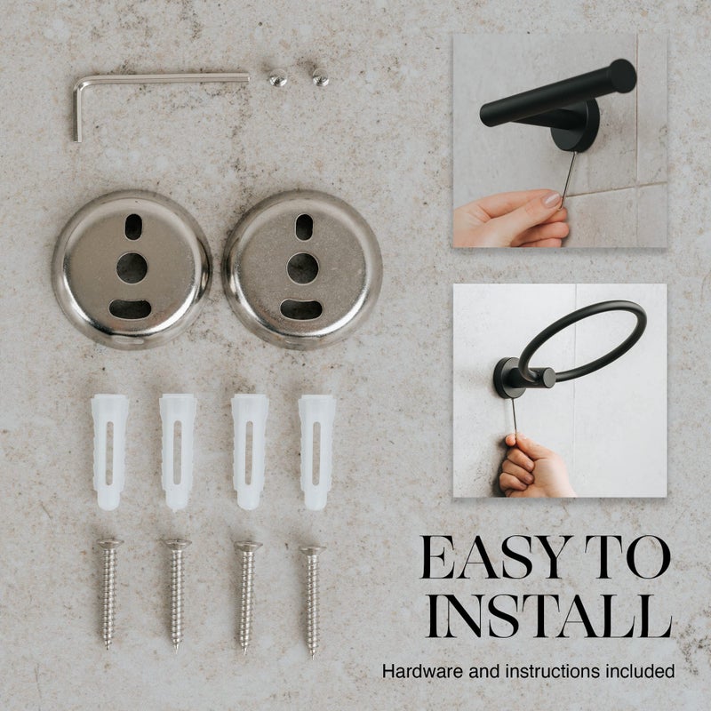 Marmolux Acc - 4 Piece Matte Black Bathroom Hardware Set - Towel Rack Set, Towel Holder & Wall Mounted Fixtures - Stainless Steel Matte Black Accessories - Image 4