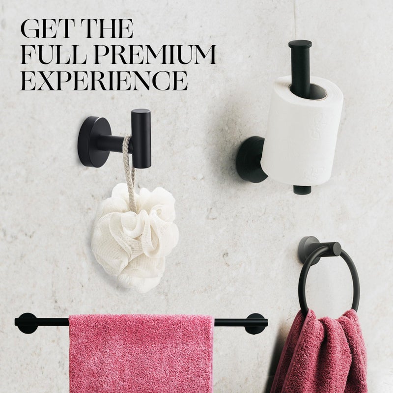 Marmolux Acc - 4 Piece Matte Black Bathroom Hardware Set - Towel Rack Set, Towel Holder & Wall Mounted Fixtures - Stainless Steel Matte Black Accessories - Image 3