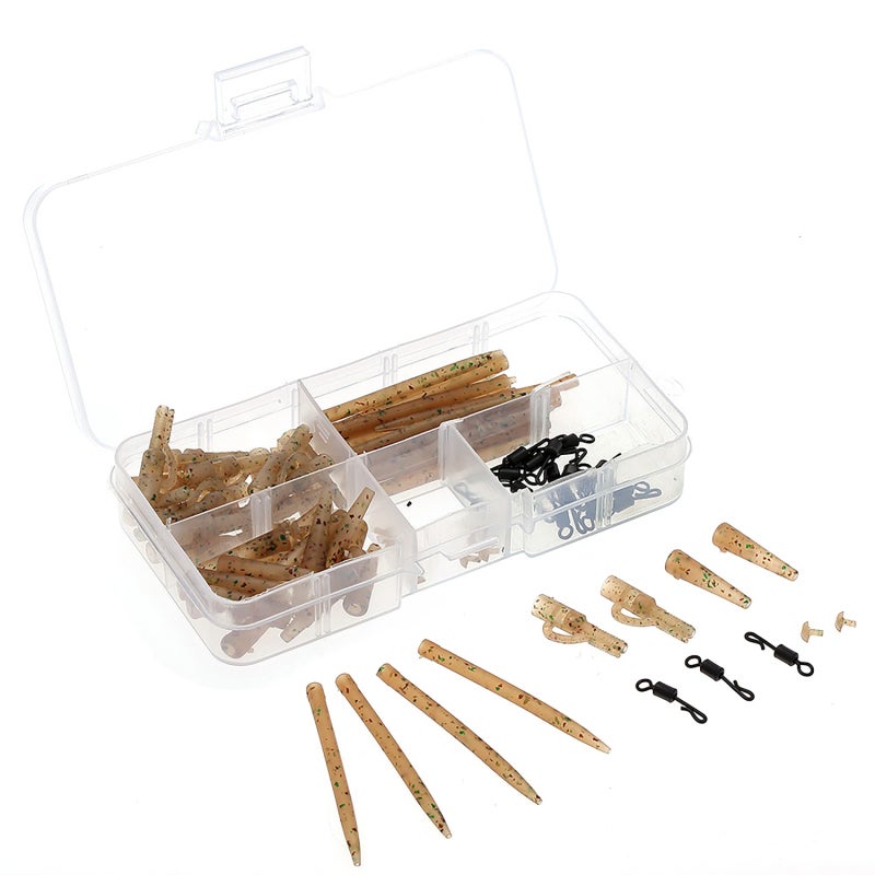 COONOR 100pcs Terminal Carp Fishing Tackle Safety Lead Clips with Pins Tail Rubber Tubes Anti Tangle Sleeves Quick Change - Image 1
