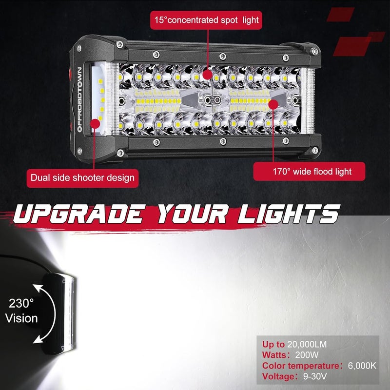OFFROADTOWN 7in LED Light Bars Side Shooter LED Pods Off Road Fog Lights Driving Lights with Black Red Blue Side Cover for Truck ATV UTV Motorcycle Pickup Boat - Image 3