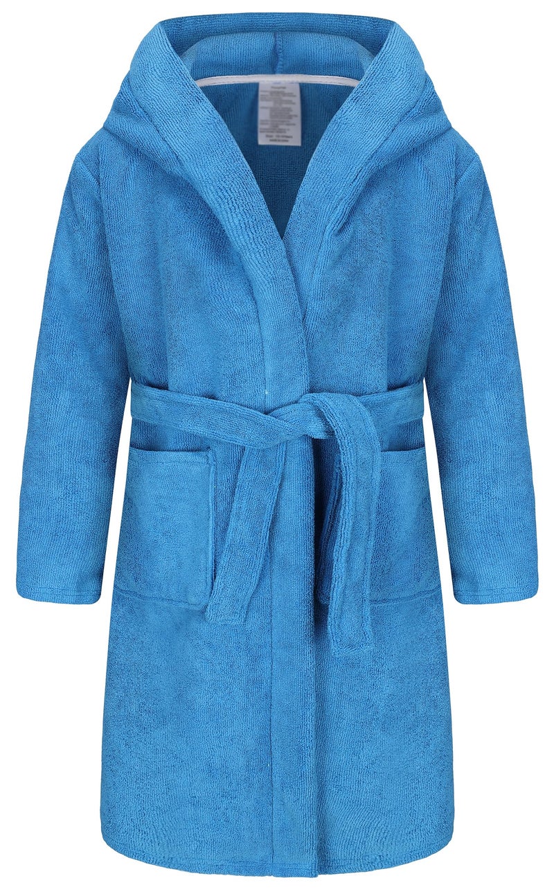 FunnyPaja Kids Soft Towel Hooded Robe Cotton Bathrobe for Boys 5-16 Years Blue 13-14 Years - Image 1