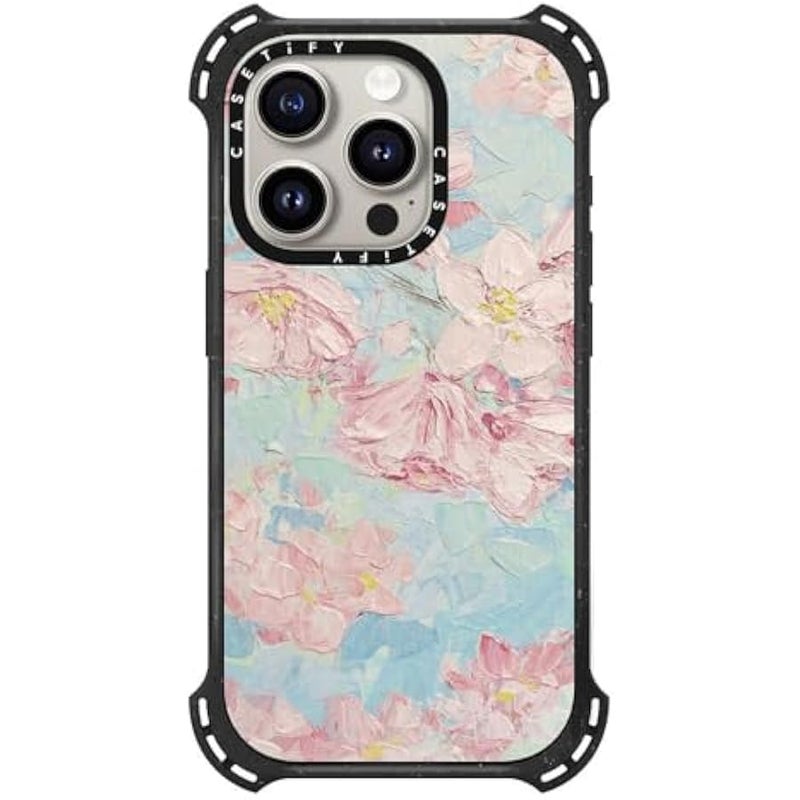 كاستيفي CASETiFY Bounce iPhone 15 Pro Case 【6X Military Grade Drop Tested / 21.3ft Drop Protection/Compatible with Magsafe】 - Yoshino Cherry Blossoms - Triple Black - Image 1