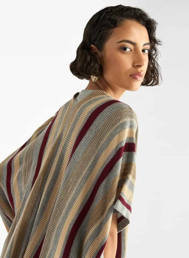 Splash FAV Striped Open Front Longline Cardigan