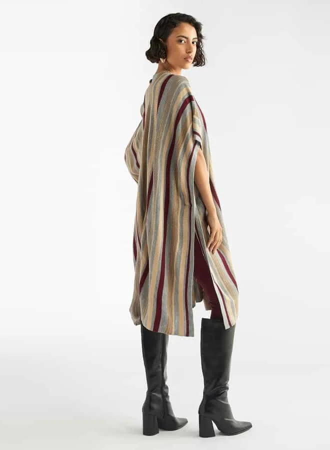Splash FAV Striped Open Front Longline Cardigan