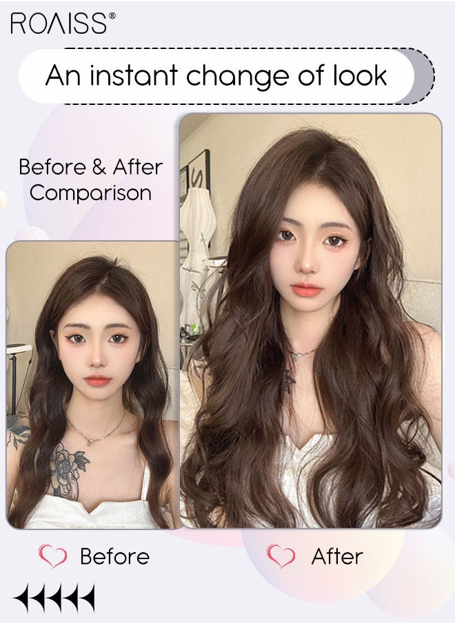 roaiss V-Shaped Layered Curly Hair Extension, One Piece Hair Extension Wig with 4 Clips, Heat Resistant Synthetic Hairpiece for Women Girls, Dark Brown, 50cm (19.7 inches)  - Image 2
